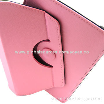 PU Leather Pink Case for iPad, Can be Rotated and Folded